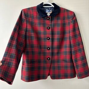 Vintage Pendleton Preppy Wool Plaid Red Blue Velvet Twee Jacket Medium - Large